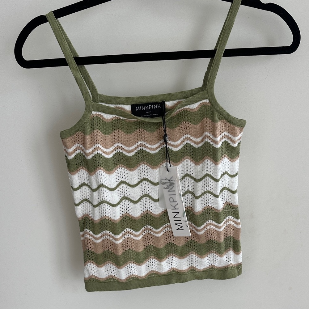MINKPINK Olive, White, and Tan Striped Camisole